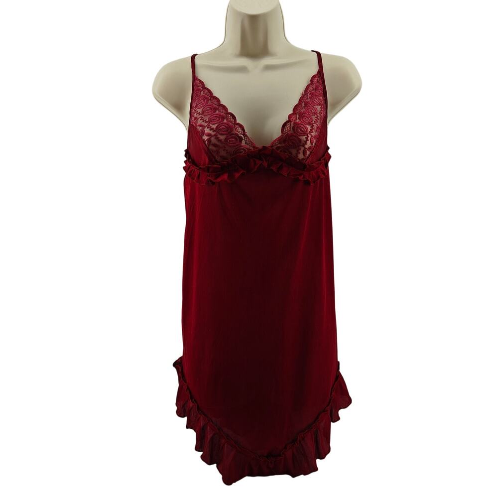 Samara Spicy Red Shiny Lace Bust V Neck Nightie Nightgown Womens Small/Medium